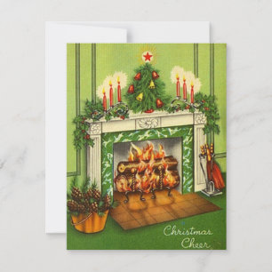 Vintage-Weihnachts-Kamin Feiertagskarte