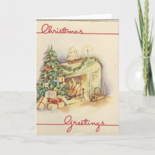 Vintage Weihnachts-Kamin-Karte Feiertagskarte