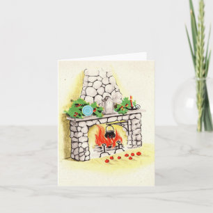 Vintage-Weihnachts-Kamin-Weihnachtskarte Karte