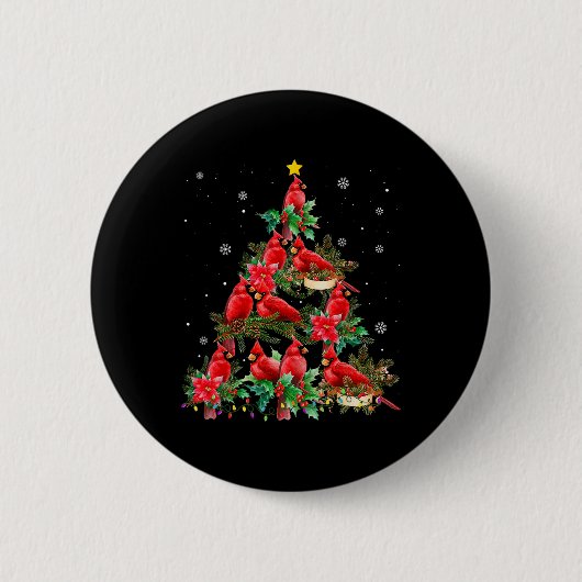 Vintage-Weihnachts-Kardinalvögel Baumlichter Lusti Button (Vorderseite)
