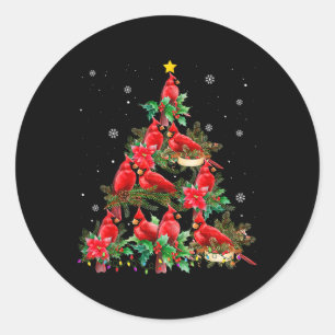 Vintage-Weihnachts-Kardinalvögel Baumlichter Lusti Runder Aufkleber