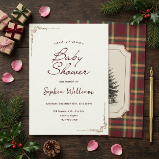 Vintage-Weihnachts-Kariert-Baby-Shower-Einladung Einladung