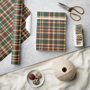 Vintage-Weihnachts-Kariert Rot und Grün Geschenkpapier