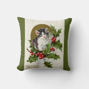 Vintage-Weihnachts-Kätzchen-grüne-Wurfkissen Kissen