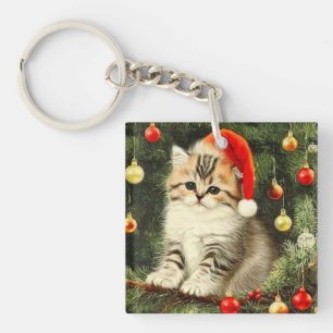 Vintage-Weihnachts-Kätzchen Schlüsselanhänger