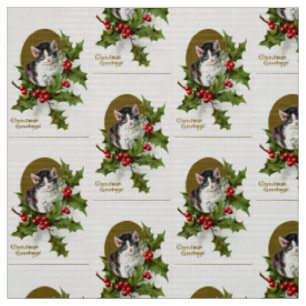 Vintage-Weihnachts-Kätzchen-Stoff Stoff