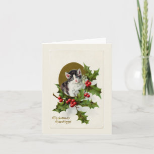 Vintage-Weihnachts-Kätzchen Weiße Karte