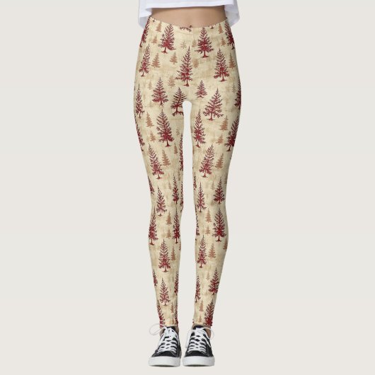Vintage-Weihnachts-Kiefernmuster (4) Leggings (Vorderseite)