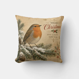 vintage Weihnachts-Kissen mit Rotkehlchen Kissen