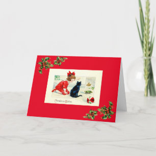 Vintage-Weihnachts-Kitty-Karte Feiertagskarte