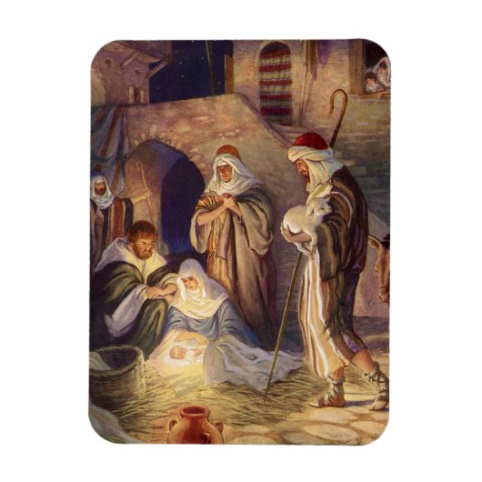 Vintage-Weihnachts-Krippenszene, 3 Hirten und Jesu Magnet (Vertikal)