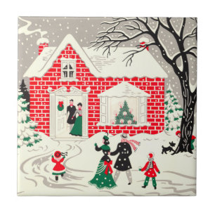 Vintage-Weihnachts-Land-Grußkachel Fliese