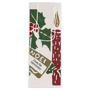 Vintage-Weihnachts-Linolschnitt-Druck Kerzen  Geschenktüte Für Weinflaschen