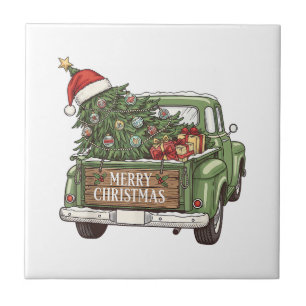 Vintage-Weihnachts-Lkw Frohe Weihnachten Männer Fr Fliese