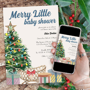 Vintage-Weihnachts-Merry-Little-Baby-Party Einladung