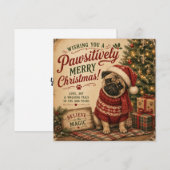 vintage Weihnachts-Mops-Flat-Karte (Vorne/Hinten)