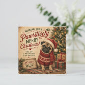 vintage Weihnachts-Mops-Flat-Karte (Stehend Vorderseite)