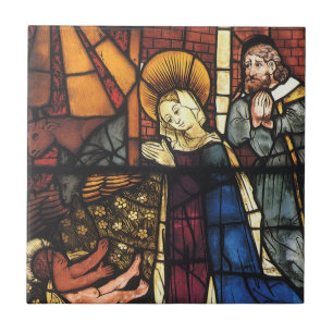Vintage-Weihnachts-Nativitäts-Szene in Buntglas Fliese