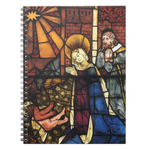 Vintage-Weihnachts-Nativitäts-Szene in Buntglas Notizblock