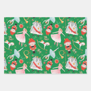 Vintage-Weihnachts-Nussknacker-Märchen Grün Geschenkpapier Set
