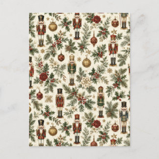 Vintage-Weihnachts-Nussknacker-Soldat-Blumen Feiertagspostkarte