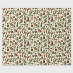 Vintage-Weihnachts-Nussknacker-Soldat-Blumen Geschenkpapier
