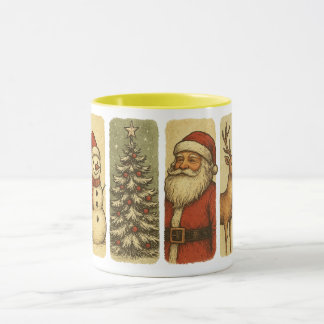 Vintage-Weihnachts-Panel-Kunst – Retro-Weihnachtsm Tasse