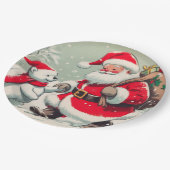 Vintage-Weihnachts-Papierplatten mit Santa und Bär Pappteller (Schrägansicht)