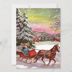 Vintage-Weihnachts-Pferdeschlitten Feiertagskarte