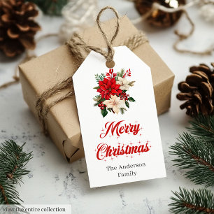 Vintage-Weihnachts-Poinsettia-Aquarell-Geschenkanh Geschenkanhänger