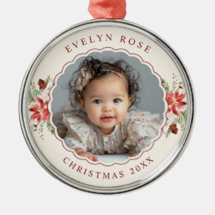 Vintage-Weihnachts-Poinsettia-Familienfoto Ornament Aus Metall