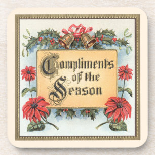Vintage-Weihnachts-Poinsettien in einem verzierten Getränkeuntersetzer