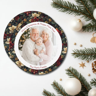 Vintage-Weihnachts-Poinsettien Runde Weihnachtskar Feiertagskarte