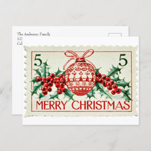 Vintage Weihnachts-Postage-Briefmarke Feiertagspostkarte