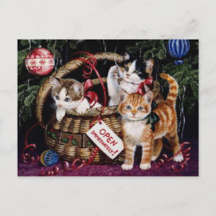 Vintage-Weihnachts-Postkarte der Katze Feiertagspostkarte