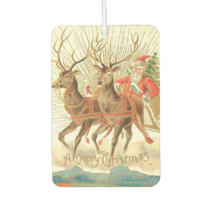 Vintage-Weihnachts-Postkarte, Santa mit Rentieren Autolufterfrischer