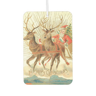 Vintage-Weihnachts-Postkarte, Santa mit Rentieren Autolufterfrischer