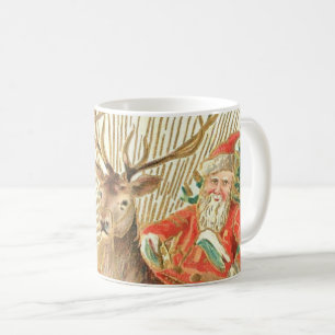 Vintage-Weihnachts-Postkarte, Santa mit Rentieren Kaffeetasse
