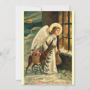 Vintage-Weihnachts-Rentier und Engel Mitteilungskarte