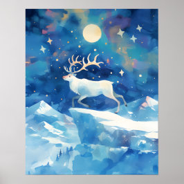 Vintage-Weihnachts-Rentier-Wasserfarbenmalerei-Kun Poster