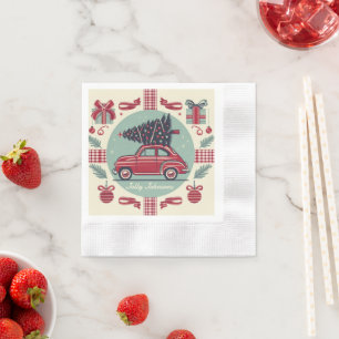 Vintage-Weihnachts-Rot-Retro-Auto Serviette