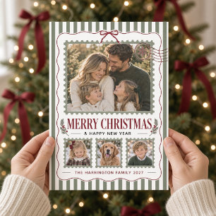 Vintage Weihnachts-Sage-Bow Postage Foto Collage Feiertagskarte
