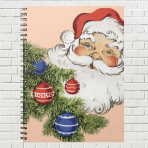 Vintage-Weihnachts-Santa-Claus mit Baumschmuck Notizblock