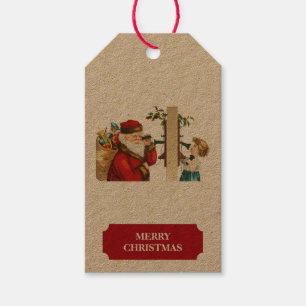 Vintage-Weihnachts-Santa-Claus- und Kind-Geschenka Geschenkanhänger