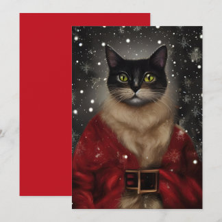 Vintage-Weihnachts-Santa-Katze-Flach-Notizkarte Mitteilungskarte