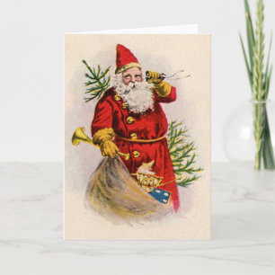 Vintage-Weihnachts-Santa mit Spielzeug-Grußkarte Feiertagskarte