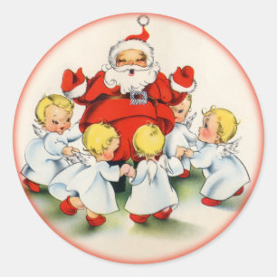 Vintage-Weihnachts-Santa-und-Engel-Aufkleber Runder Aufkleber