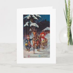 Vintage - Weihnachts-Schlittenfahrt, Feiertagskarte