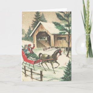 Vintage Weihnachts-Schlittenfahrt Feiertagskarte