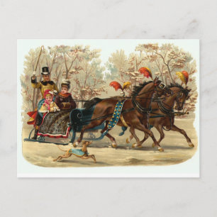 Vintage Weihnachts-Schlittenfahrt Schnee Postkarte